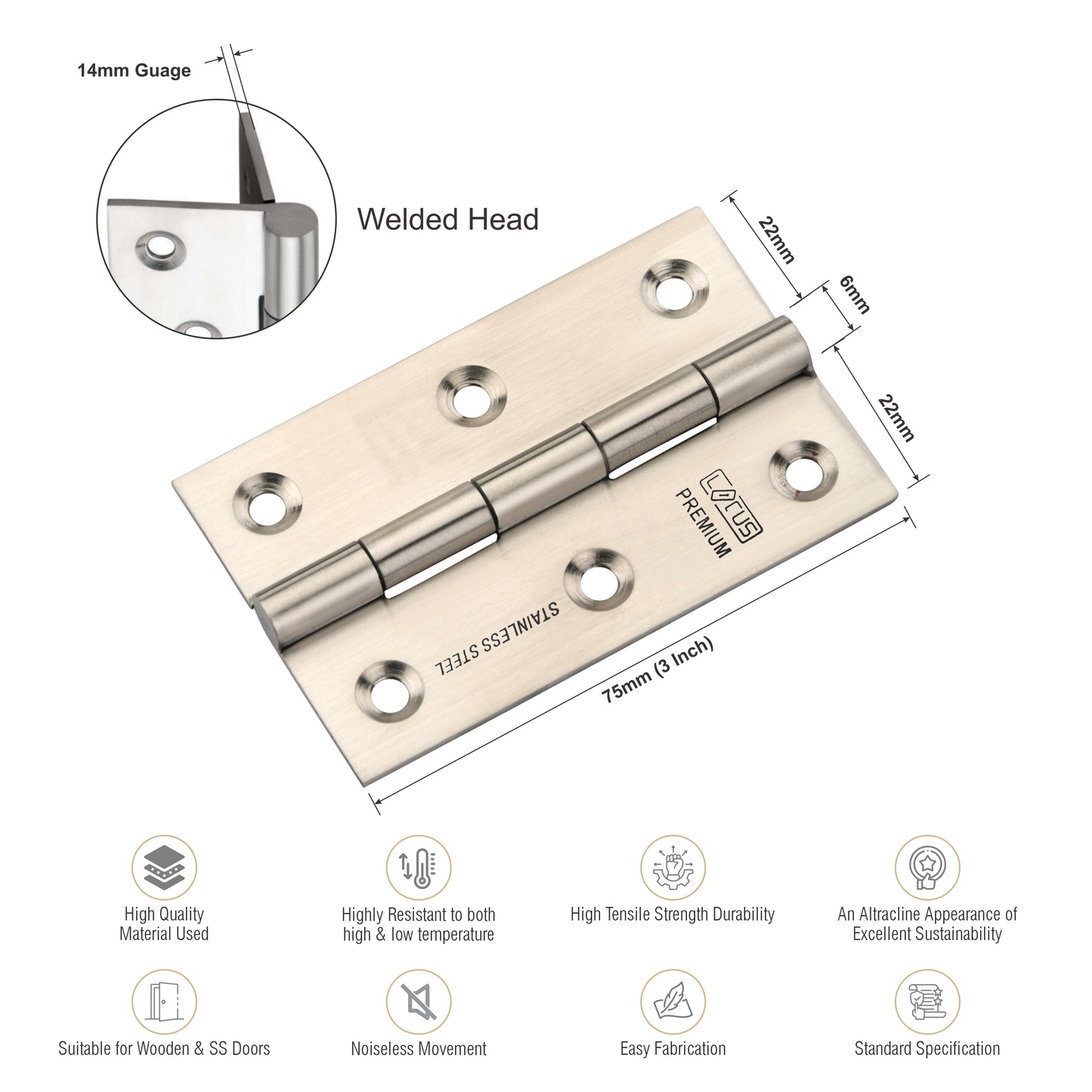 Stainless Steel Premium Hinges | 3×16 | Pack of 40 Pcs.