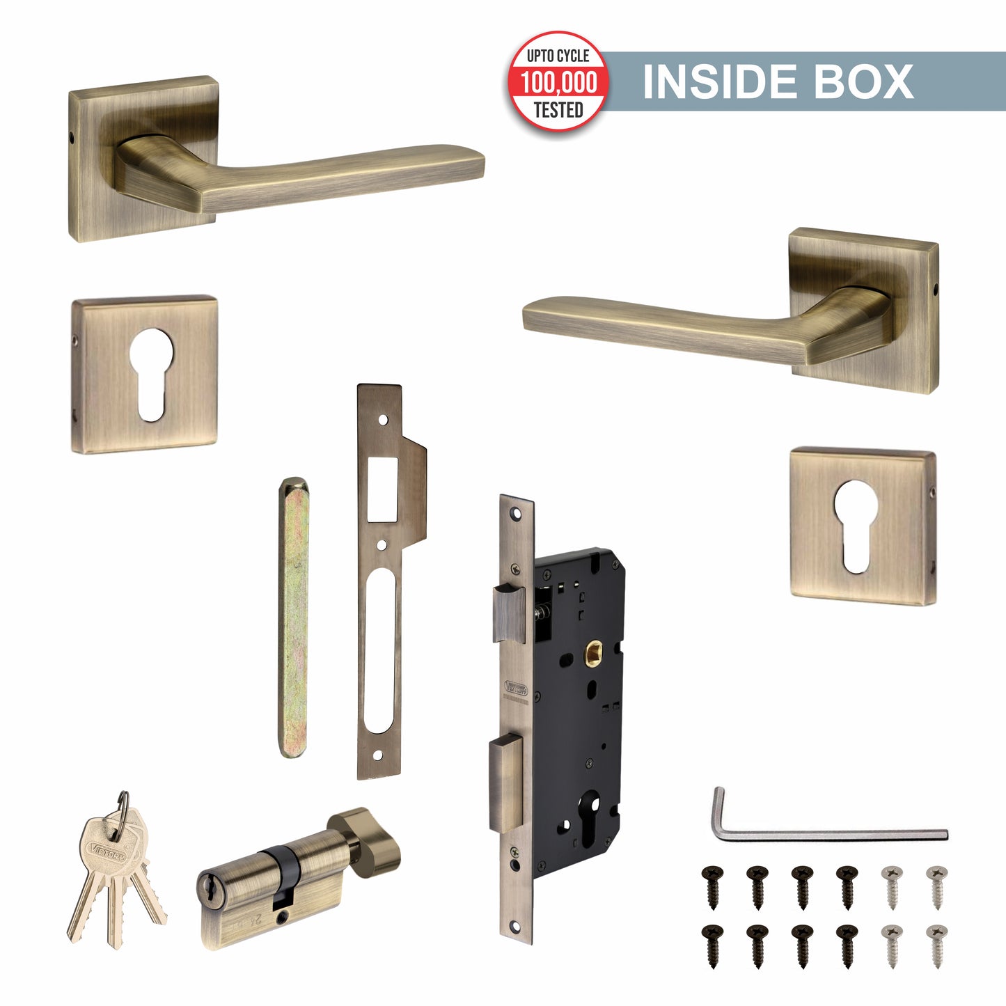 Brass Rosette Handle| 60mm Brass Cylinder | 3 Brass Keys | One-side knob