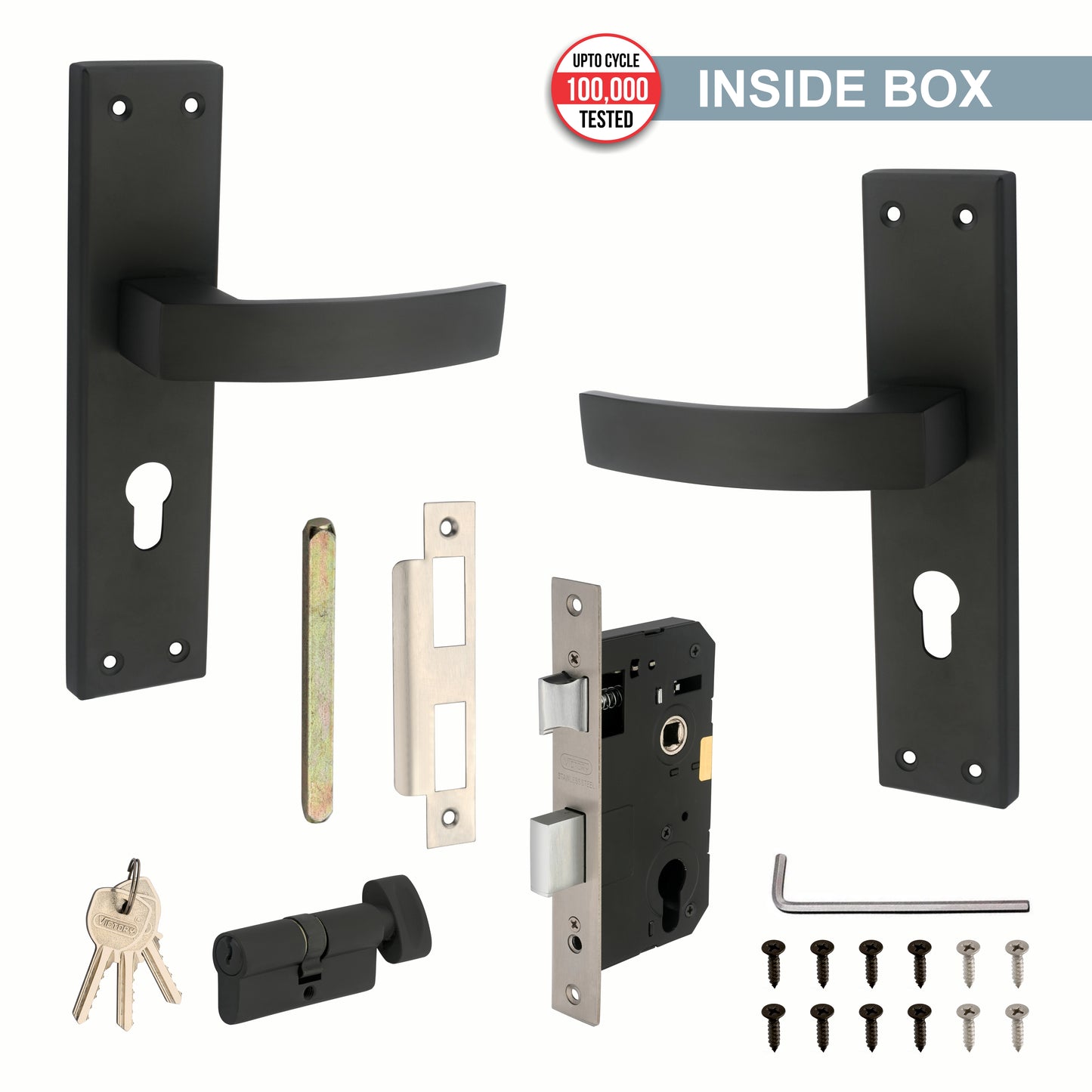 Stainless Steel Mortise Lock| 60mm Brass Cylinder | 3 Brass Keys| One-Side Knob