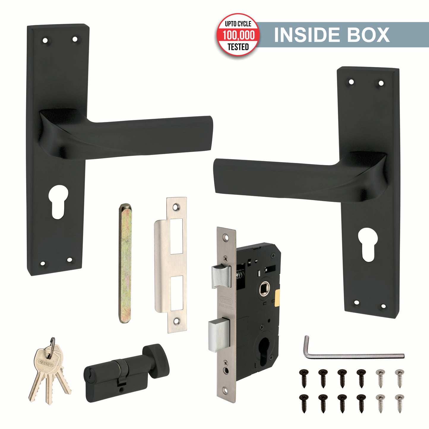Stainless Steel Mortise Lock | 60mm Brass Cylinder | 3 Brass Keys | One-Side Knob
