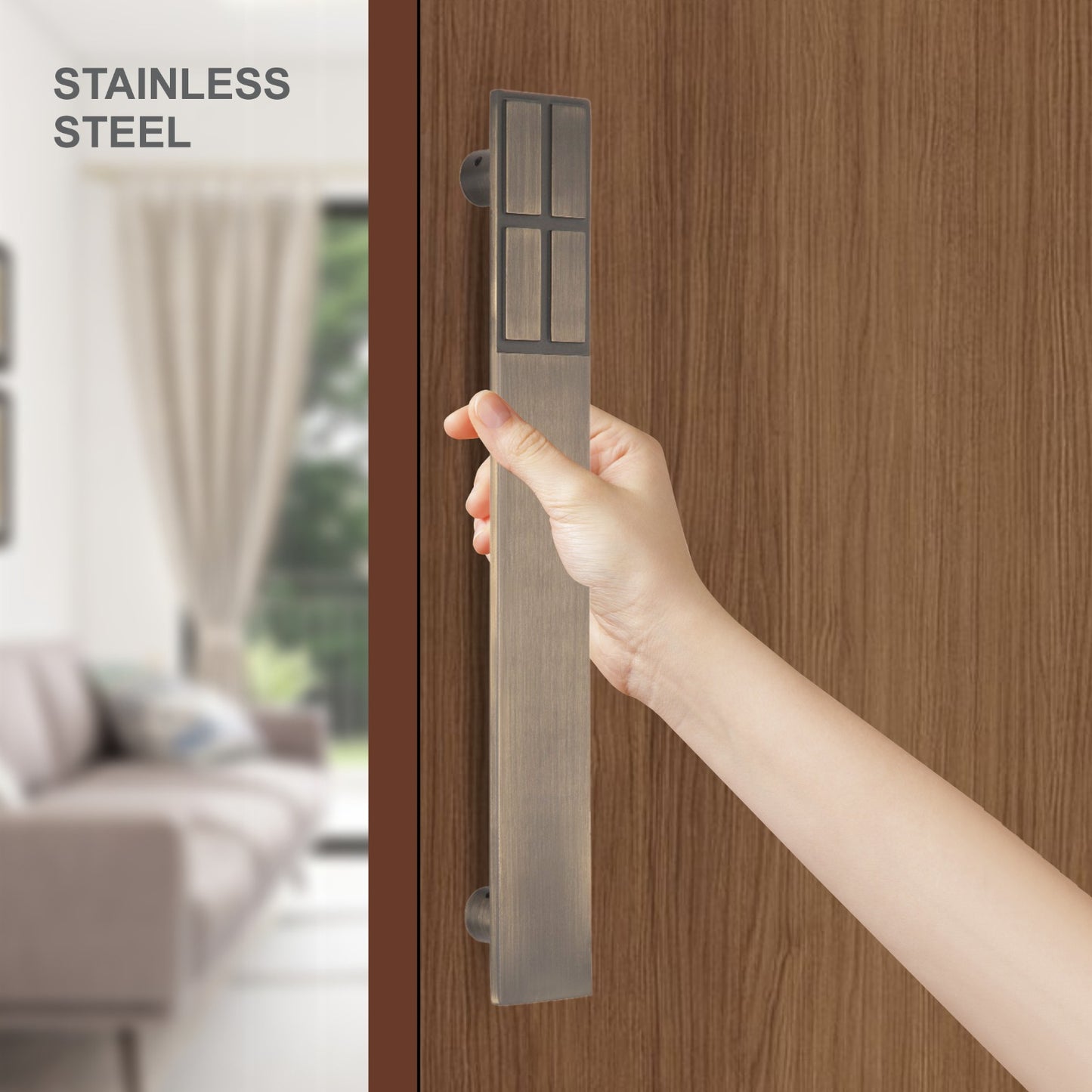 Stainless Steel Designer Pull Handle | 300mm Length | Antique Brass Finish