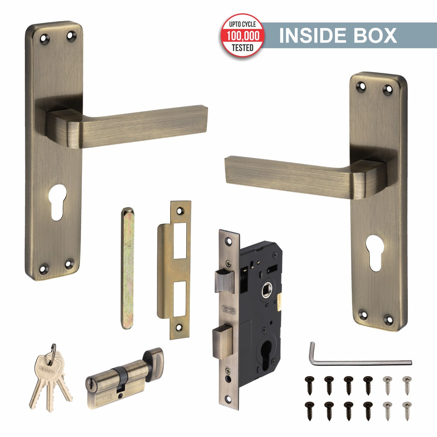Stainless Steel Mortise Lock | 60mm Brass Cylinder | 3 Brass Keys | One-Side Knob