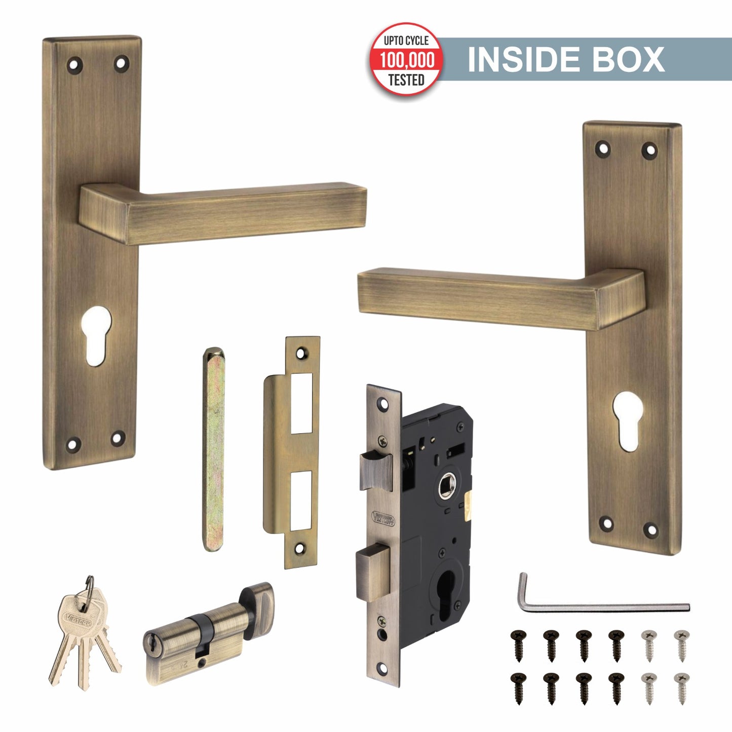 Stainless Steel Mortise Lock | 60mm Brass Cylinder | 3 Brass Keys | One-Side Knob