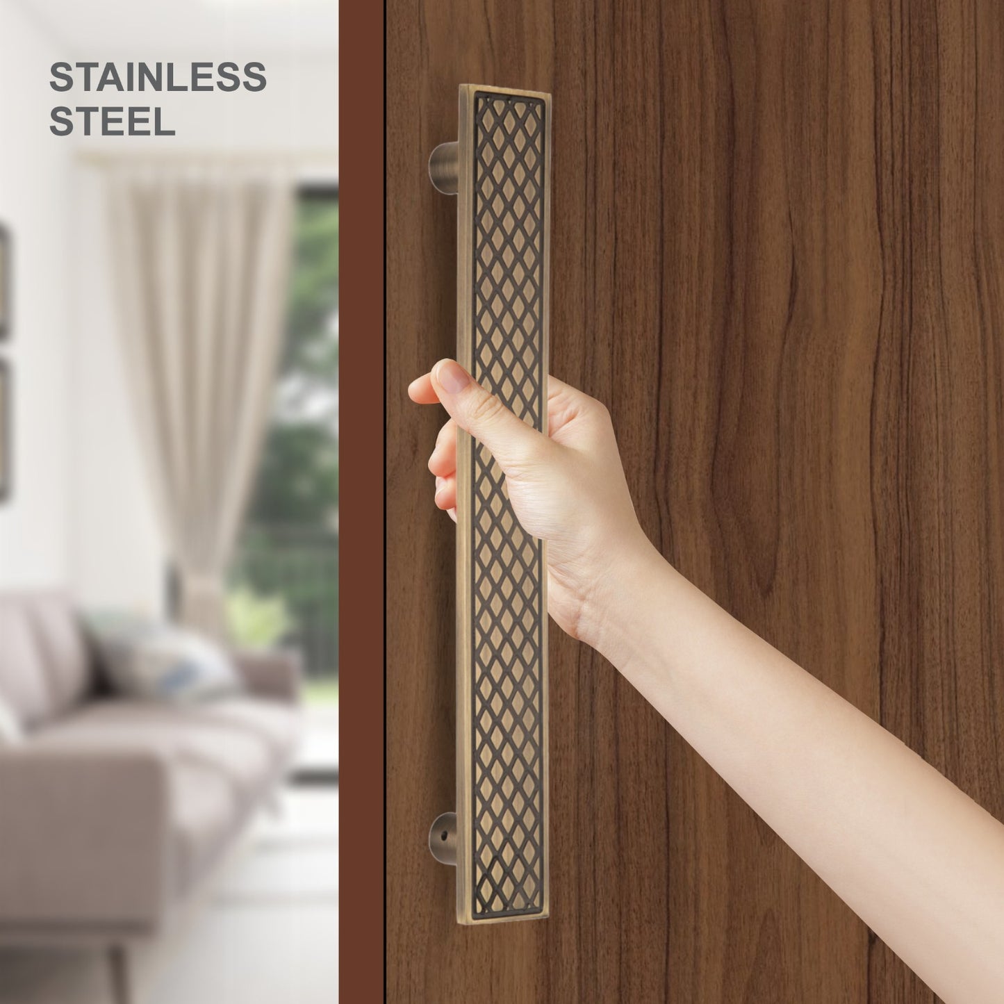 Stainless Steel Designer Pull Handle | 300mm Length | Antique Brass Finish