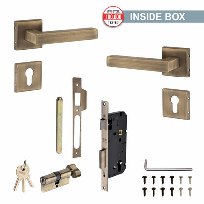 Stainless Steel Rosette Handle | 60mm Cylinder | 3 Brass Keys | One-Side Knob