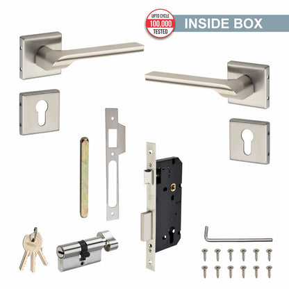 Stainless Steel Rosette Handle | 60mm Cylinder | 3 Brass Keys | One-Side Knob