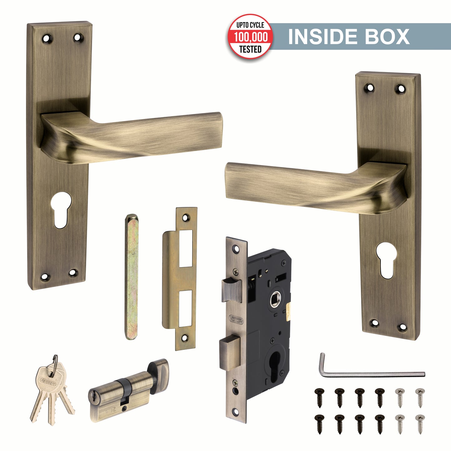 Stainless Steel Mortise Lock | 60mm Brass Cylinder | 3 Brass Keys | One-Side Knob