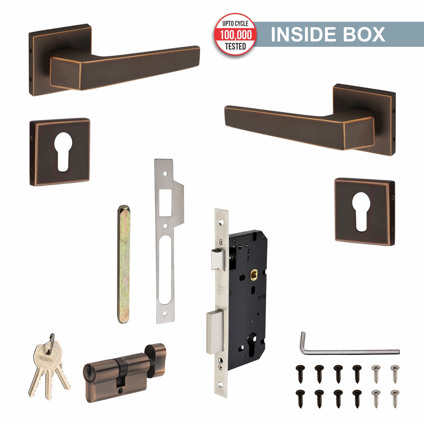 Brass Rosette Handle| 60mm Brass Cylinder | 3 Brass Keys | One-side knob