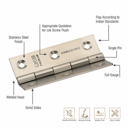 Stainless Steel Premium Hinges | 3×16 | Pack of 40 Pcs.