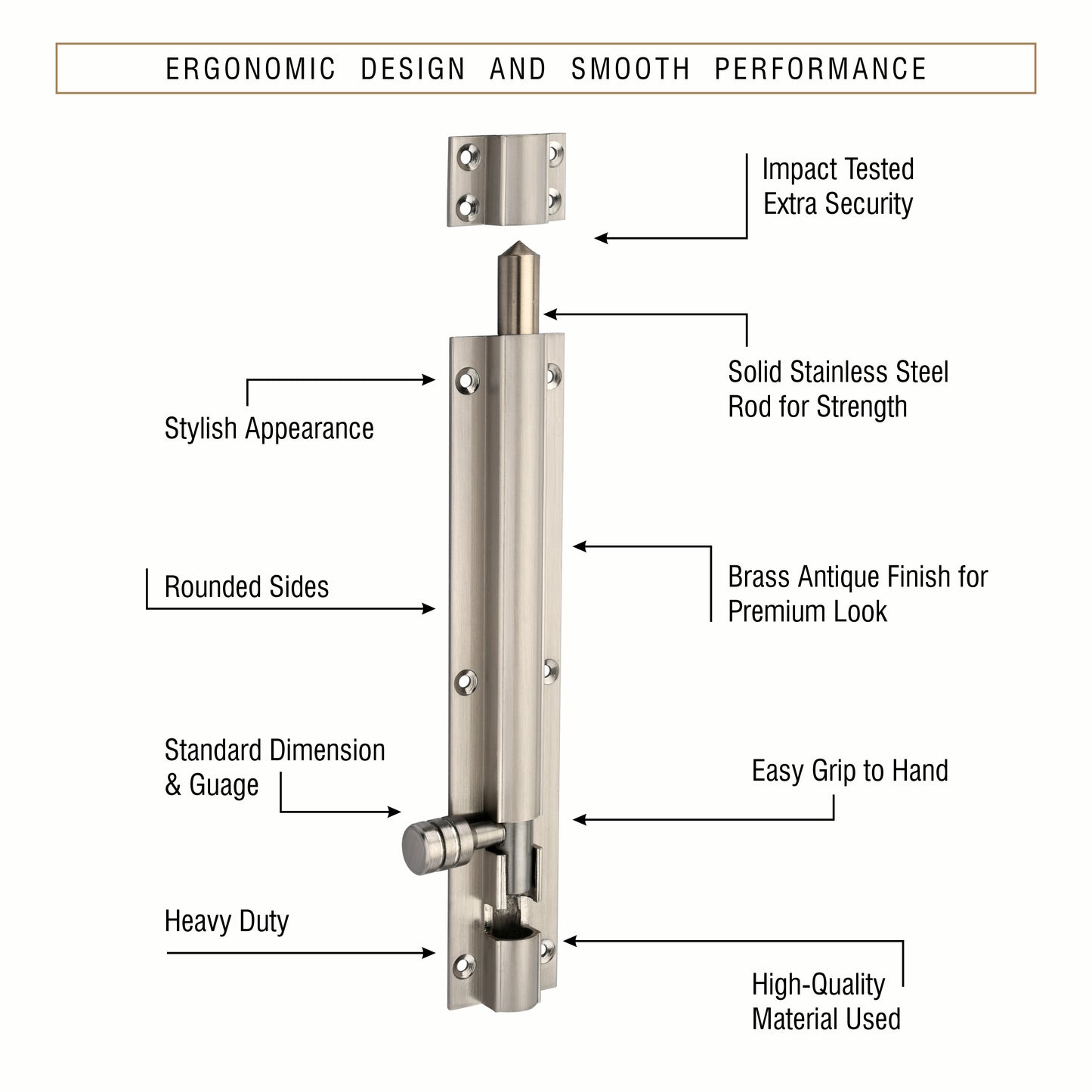 Heavy-Duty Tower Bolt with Smooth Slide Action (8 inch)