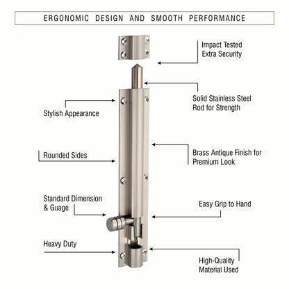 Heavy-Duty Tower Bolt with Smooth Slide Action (8 inch)