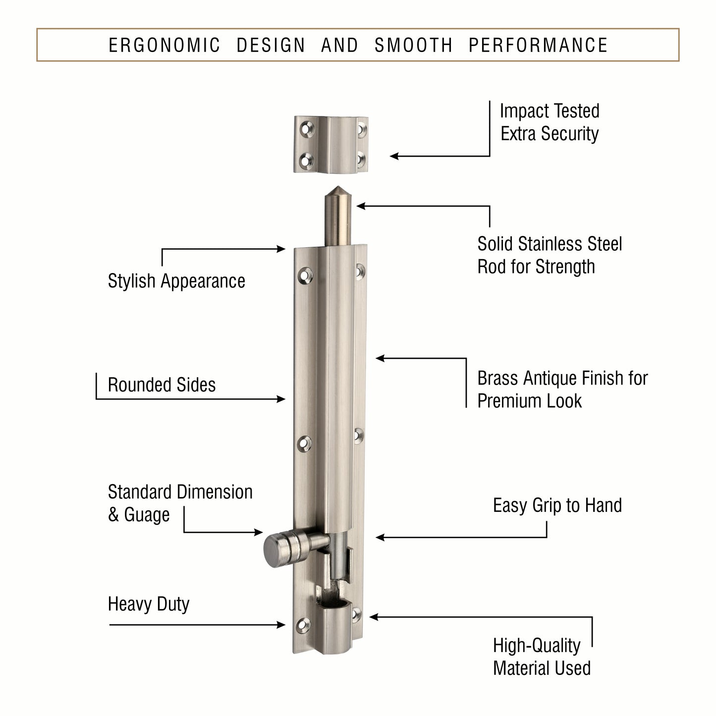 Heavy-Duty Tower Bolt with Smooth Slide Action (6 inch)