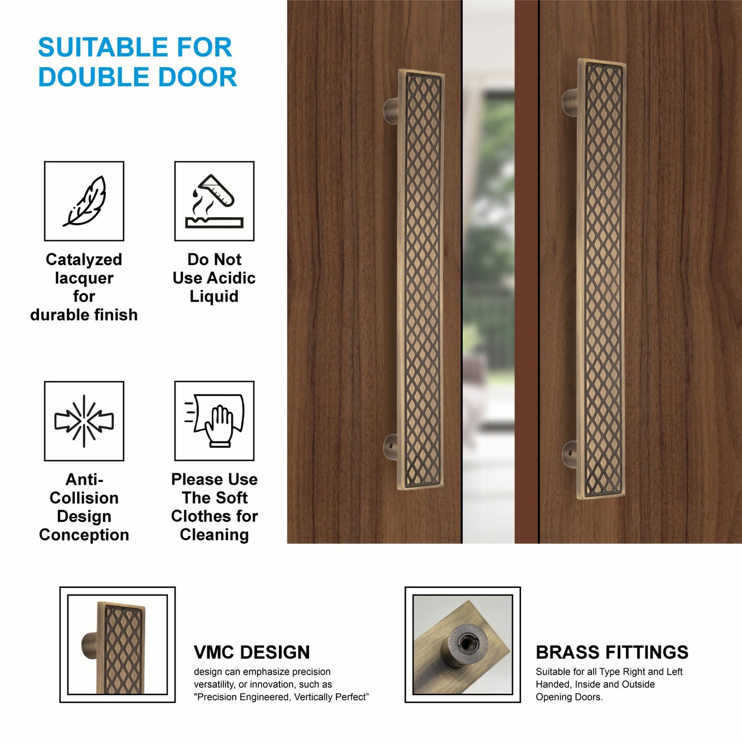 Stainless Steel Designer Pull Handle | 300mm Length | Antique Brass Finish