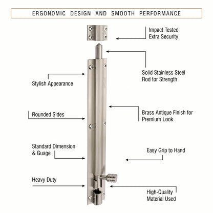 Heavy-Duty Tower Bolt with Smooth Slide Action (10 inch)