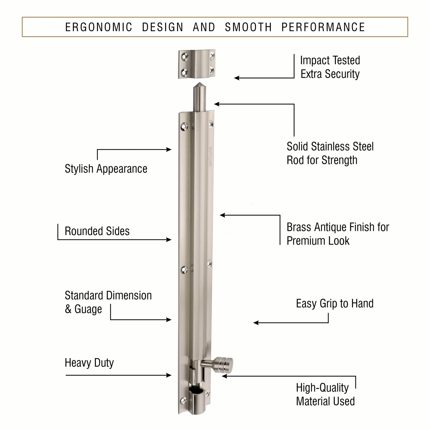 Heavy-Duty Tower Bolt with Smooth Slide Action (12 inch)