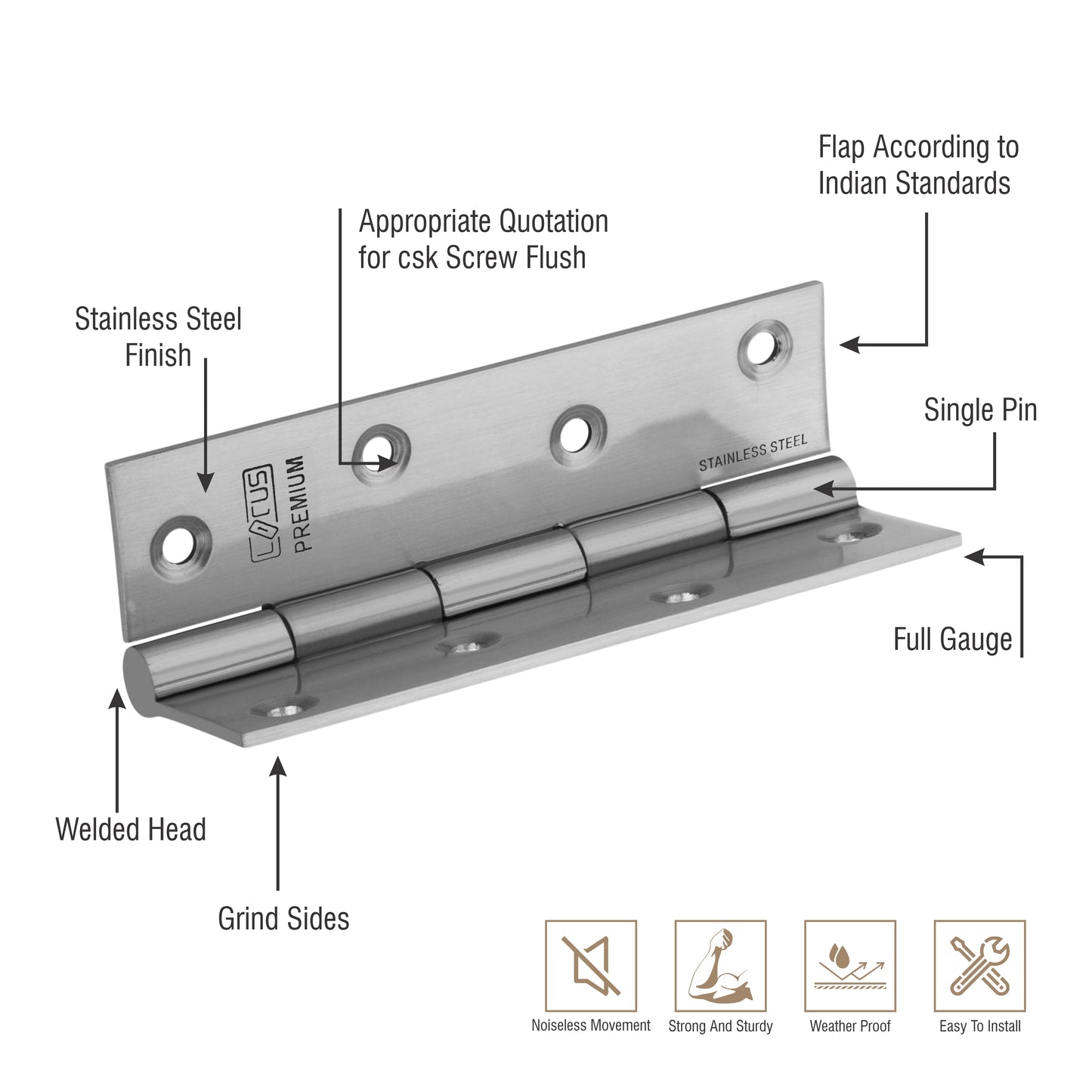 Stainless Steel Premium Hinges | 4×14 | Pack of 16 Pcs.