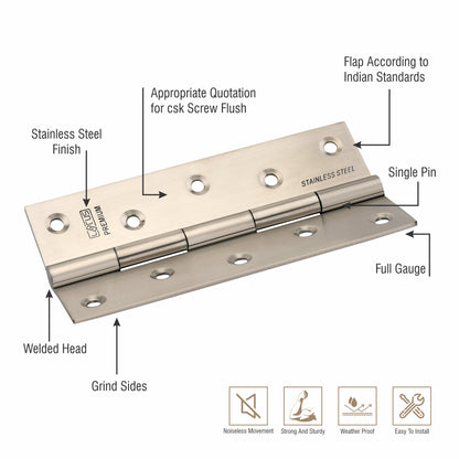 Stainless Steel Premium Hinges | 6×12 | Pack of 9 Pcs.
