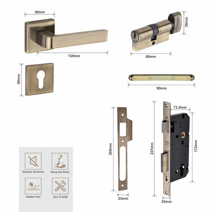 Stainless Steel Rosette Handle | 60mm Cylinder | 3 Brass Keys | One-Side Knob