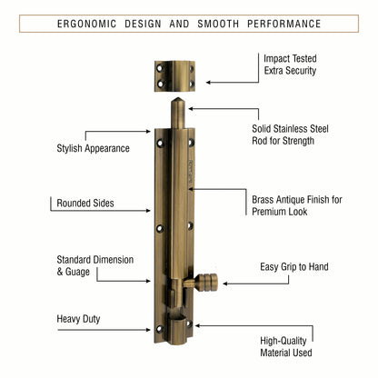 Heavy-Duty Tower Bolt with Smooth Slide Action (8 inch)