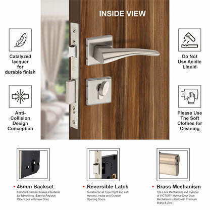 Stainless Steel Rosette Handle | 60mm Cylinder | 3 Brass Keys | One-Side Knob