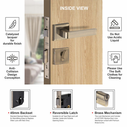 Stainless Steel Rosette Handle | 60mm Cylinder | 3 Brass Keys | One-Side Knob