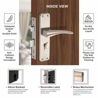 Stainless Steel Mortise Lock | 60mm Brass Cylinder | 3 Brass Keys | One-Side Knob