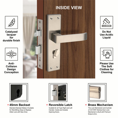 Stainless Steel Mortise Lock| 60mm Brass Cylinder | 3 Brass Keys| One-Side Knob