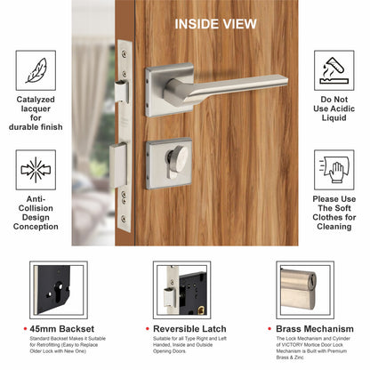Stainless Steel Rosette Handle | 60mm Cylinder | 3 Brass Keys | One-Side Knob