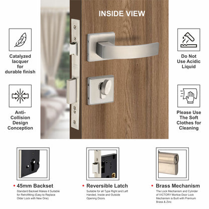 Stainless Steel Rosette Handle | 60mm Cylinder | 3 Brass Keys | One-Side Knob
