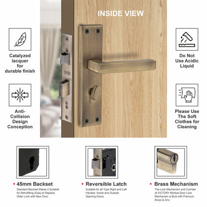 Stainless Steel Mortise Lock | 60mm Brass Cylinder | 3 Brass Keys | One-Side Knob