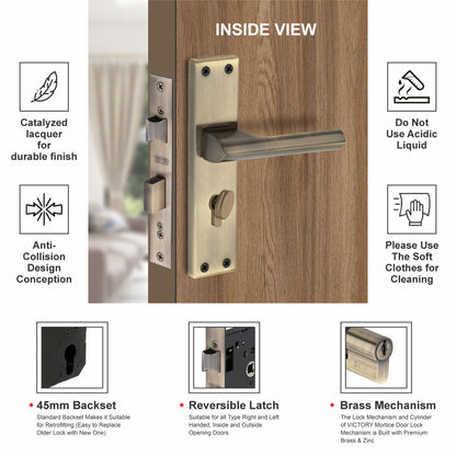 Stainless Steel Mortise Lock | 60mm Brass Cylinder | 3 Brass Keys | One-Side Knob