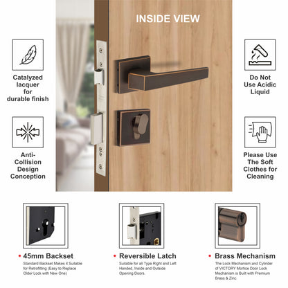 Brass Rosette Handle| 60mm Brass Cylinder | 3 Brass Keys | One-side knob