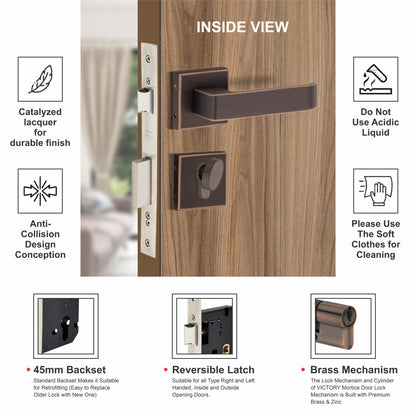 Stainless Steel Rosette Handle | 60mm Cylinder | 3 Brass Keys | One-Side Knob