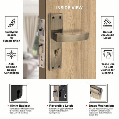 Stainless Steel Mortise Lock| 60mm Brass Cylinder | 3 Brass Keys| One-Side Knob