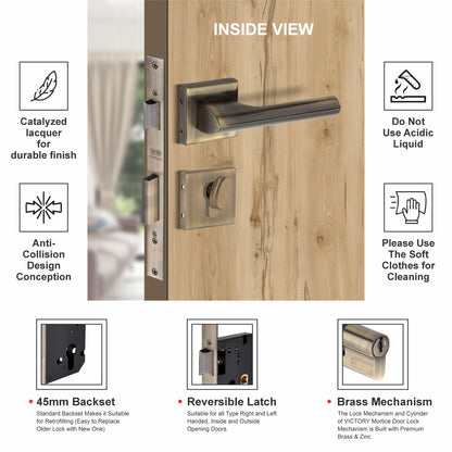 Stainless Steel Rosette Handle | 60mm Cylinder | 3 Brass Keys | One-Side Knob