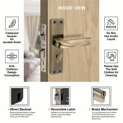 Stainless Steel Mortise Lock | 60mm Brass Cylinder | 3 Brass Keys | One-Side Knob