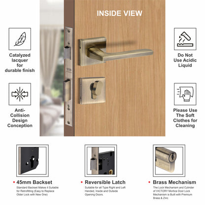 Brass Rosette Handle| 60mm Brass Cylinder | 3 Brass Keys | One-side knob