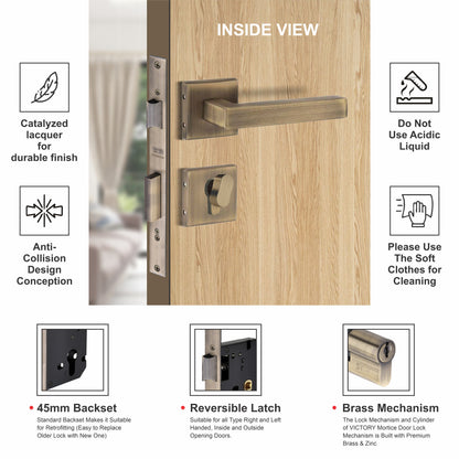 Stainless Steel Rosette Handle | 60mm Cylinder | 3 Brass Keys | One-Side Knob