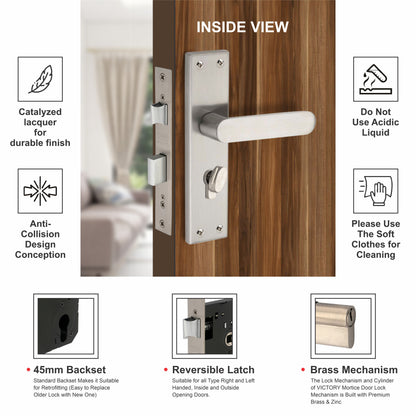 Stainless Steel Mortise Lock| 60mm Brass Cylinder | 3 Brass Keys| One-Side Knob