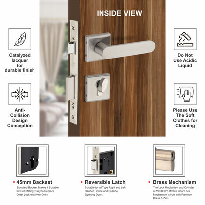 Stainless Steel Rosette Handle | 60mm Cylinder | 3 Brass Keys | One-Side Knob