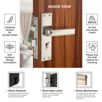 Stainless Steel Mortise Lock | 60mm Brass Cylinder | 3 Brass Keys | One-Side Knob