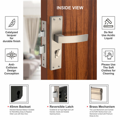 Stainless Steel Mortise Lock| 60mm Brass Cylinder | 3 Brass Keys| One-Side Knob
