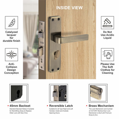 Stainless Steel Mortise Lock | 60mm Brass Cylinder | 3 Brass Keys | One-Side Knob