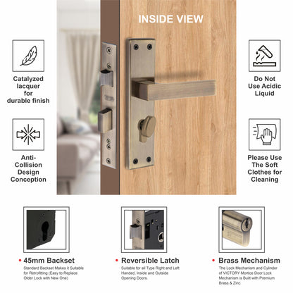 Stainless Steel Mortise Lock| 60mm Brass Cylinder | 3 Brass Keys| One-Side Knob