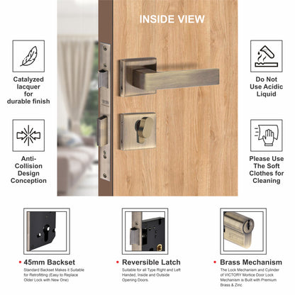 Stainless Steel Rosette Handle | 60mm Cylinder | 3 Brass Keys | One-Side Knob