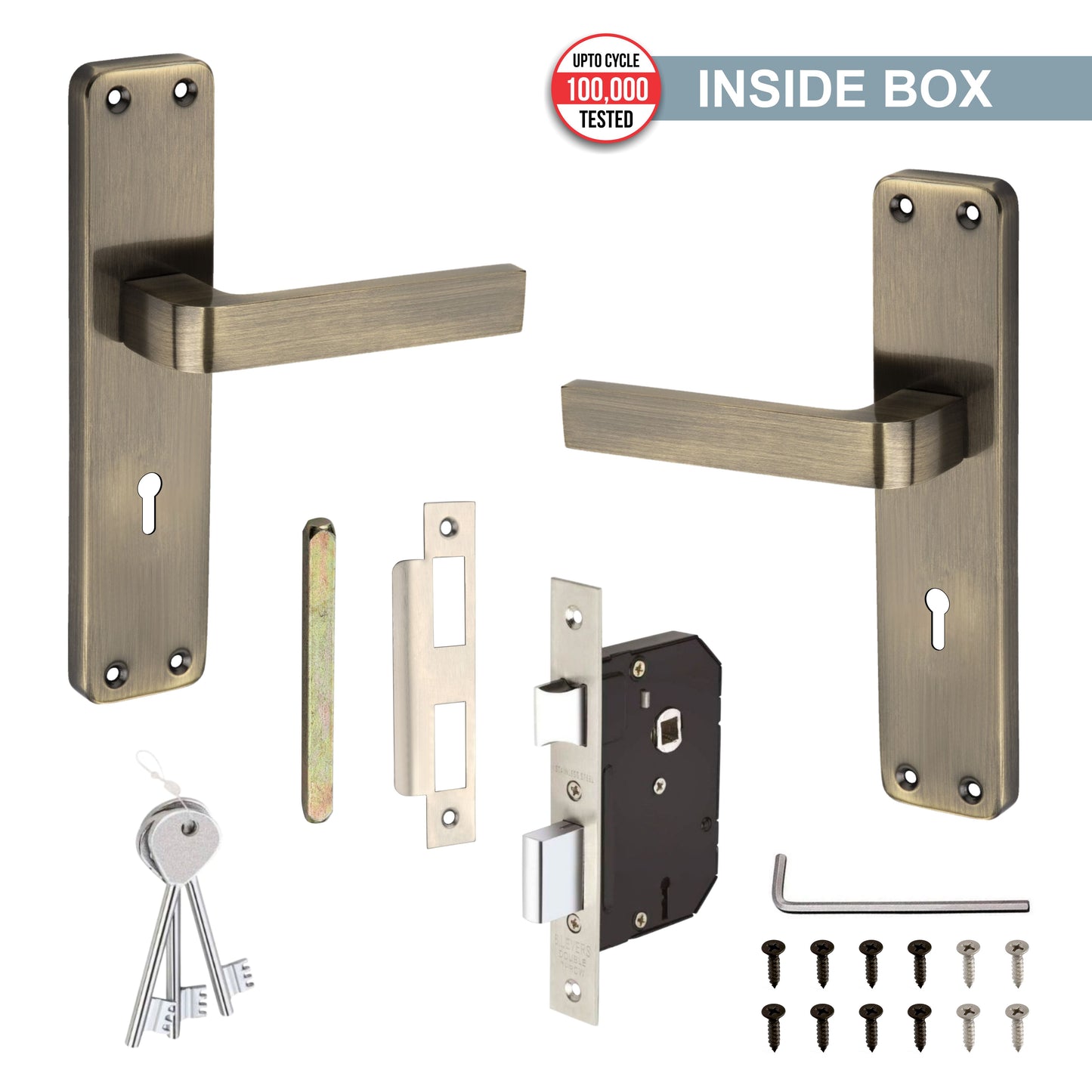 Stainless Steel Mortise Lock | 60mm Brass Cylinder | 3 Brass Keys | One-Side Knob