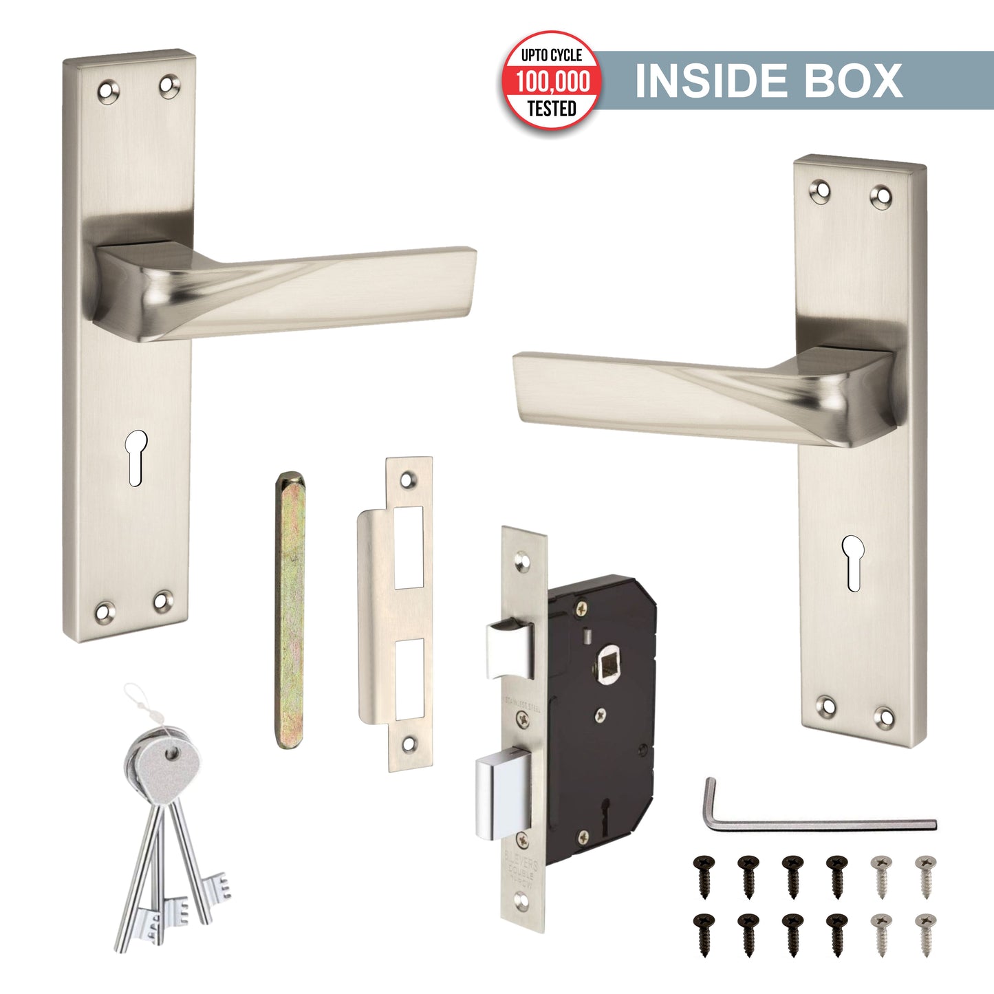 Stainless Steel Mortise Lock | 60mm Brass Cylinder | 3 Brass Keys | One-Side Knob