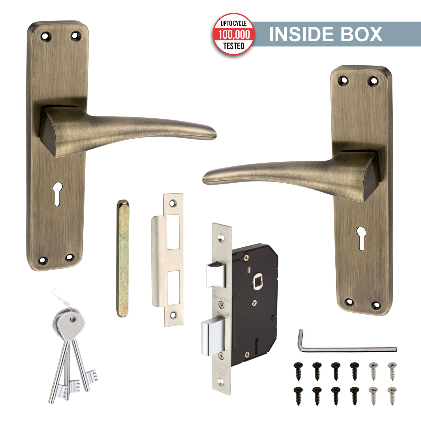 Stainless Steel Mortise Lock | 60mm Brass Cylinder | 3 Brass Keys | One-Side Knob