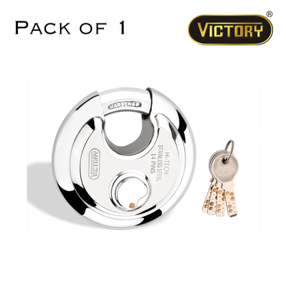 Victory Hi-Tech 90mm Disc Padlock | 4 Brass Keys | 14 Pin Security Lock | Shop Shutter & Gate Lock