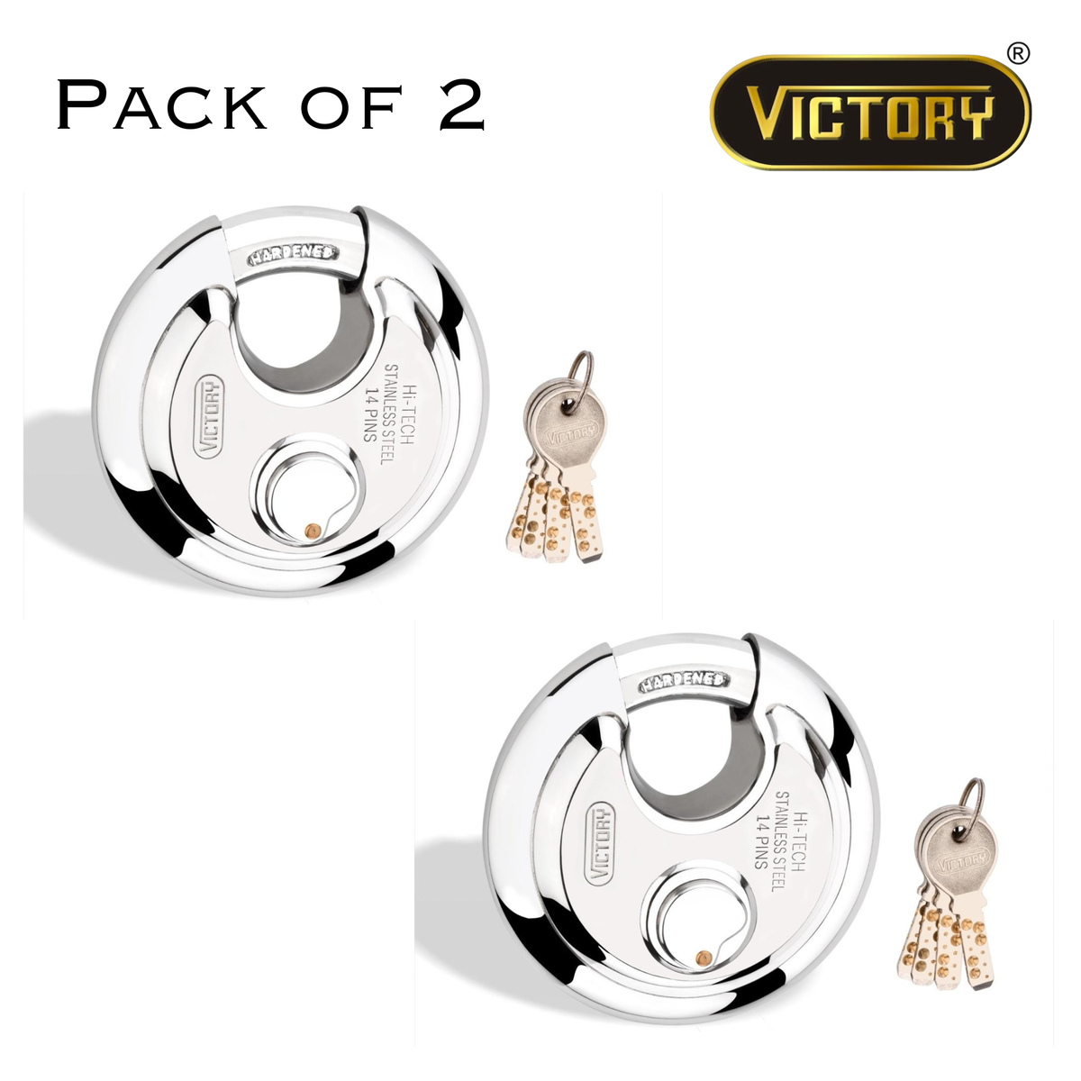 Victory Hi-Tech 90mm Disc Padlock | 4 Brass Keys | 14 Pin Security Lock | Shop Shutter & Gate Lock